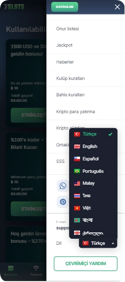 07 slots APK'da Turkce dil destehi