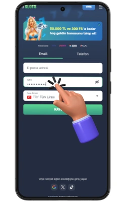 7Slots APK'sına kayıt için şifreyi doldurma